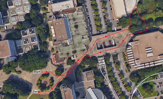 Luftaufnahme der 650m langen Strecke des Kids-Run beim Campuslauf